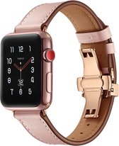 Leren Geschikt voor Apple Watch bandje Roze met klassieke goudkleurige gesp 38mm - 40mm