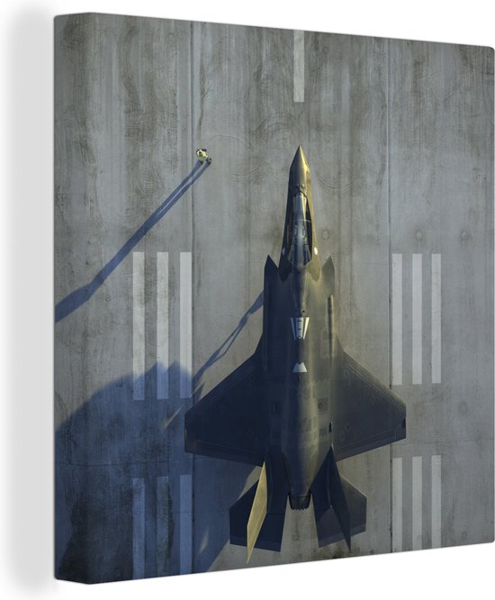 Canvas Schilderij De straaljager F-35 Lightning II op de grond - 90x90 cm - Wanddecoratie