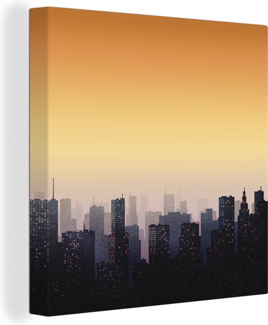 Canvas Schilderij Een illustratie van de schemering van een stad bij zonsondergang - 50x50 cm - Wanddecoratie