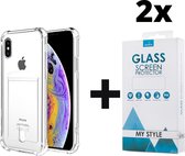 Crystal Backcase Shockproof Met Pasjeshouder Hoesje iPhone XS Max Transparant - 2x Gratis Screen Protector - Telefoonhoesje - Smartphonehoesje