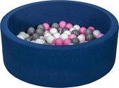 Ballenbad rond - blauw - 90x30 cm - met 150 wit, lichtroze en grijze ballen