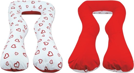 Voedingskussen - Zwangerschapskussen - 300 cm - 100% katoen - rood en wit met hartjes