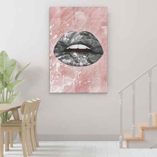 Artaza - Peinture sur Canevas - Lèvres sombres sur fond rose - 80x120 - Petit - Photo sur Toile - Impression sur Toile