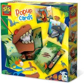 SES - Pop-up kaarten - Dino's - 3 stuks - zelf maken - inclusief schaar, stickers, lijm en penseel