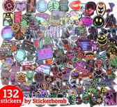 Stickers 132 stuks stickerbomb mix | Zwart NEON | vinyl graffiti laptopstickers set ST06