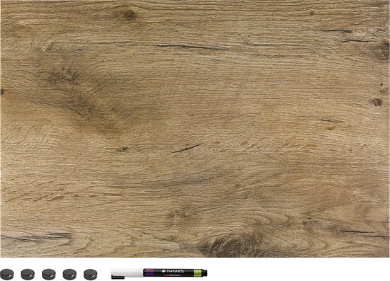 Navaris magnetisch bord in houtlook - Magneetbord om op te schrijven - Memobord voor aan de muur 60 x 40 cm - Inclusief magneten en marker