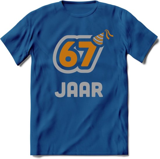 67 Jaar Feest T-Shirt | Goud - Zilver | Grappig Verjaardag Cadeau Shirt | Dames - Heren - Unisex | Tshirt Kleding Kado | - Donker Blauw - 3XL