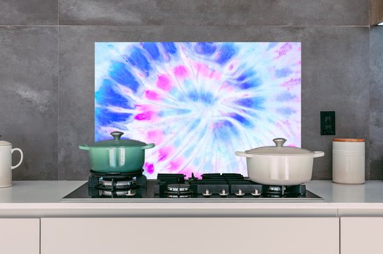 Spatscherm keuken 80x55 cm - Kookplaat achterwand Zomer - Tie dye - Wit - Muurbeschermer - Spatwand fornuis - Hoogwaardig aluminium