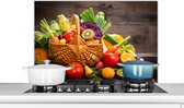 Spatscherm keuken 90x60 cm - Kookplaat achterwand Fruitmand - Fruit - Groente - Muurbeschermer - Spatwand fornuis - Hoogwaardig aluminium