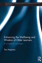 Boek "Enhancing the Wellbeing and Wisdom of Older Learners" van Tess Maginess, met de titel op een blauwe achtergrond.