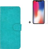 Hoesje iPhone 11 Pro Max + Screenprotector iPhone 11 Pro Max - iPhone 11 Pro Max Hoes Wallet Bookcase Turquoise + Tempered Glass