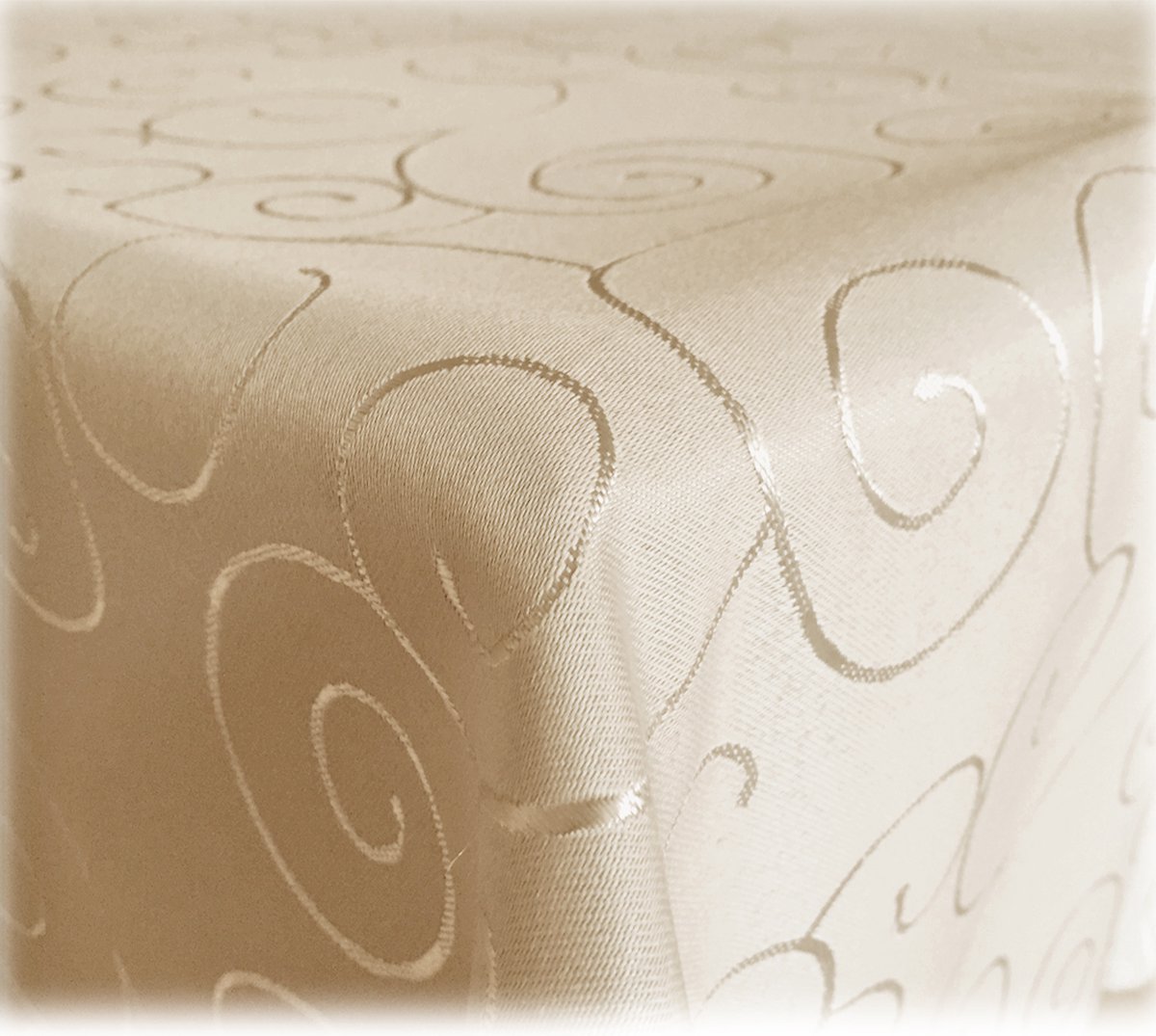 JEMIDI Tafelkleed ornamenten zijdeglans edele tafelhoes tafelkleed - Cream - Vorm Rond - Maat 180x180