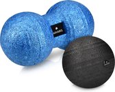 Navaris massagebal set van 2 - 1x ronde massagebal en 1x duo bal in pindavorm - Massage voor hand, voet en rug - Zwart/blauw