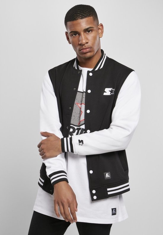 Starter Black Label - Fleece College jacket - L - Zwart/Wit