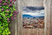 Tuinposters Wolkendek boven Sarajevo Bosnië en Herzegovina - 50x50 cm - Tuindoek - Buitenposter