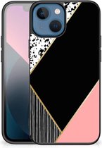 TPU Silicone Hoesje geschikt voor iPhone 13 mini Telefoonhoesje met Zwarte rand Black Pink Shapes