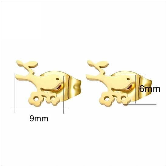 Aramat jewels ® - Zweerknopjes vogel oorbellen 9mm chirurgisch staal goudkleurig