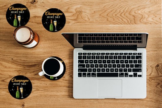 Sous- Sous-verres pour verres - Ronds - Champagne - Bouteille - Glas - 10x10 cm - 6 pièces - Cadeau pour femme - Cadeau pour mari