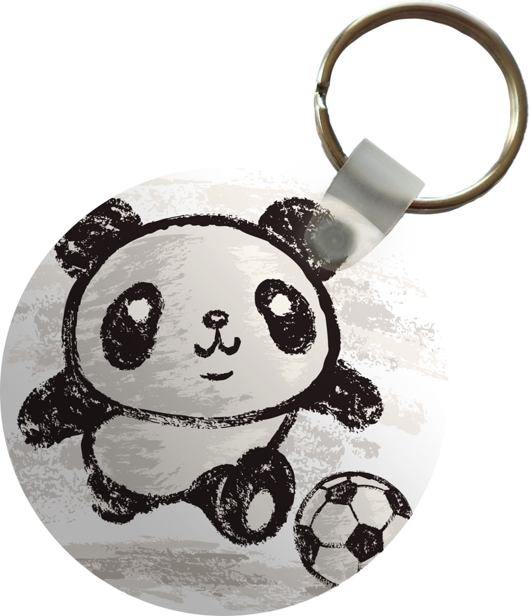 Sleutelhanger - Panda - Voetbal - Zwart - Wit - Plastic - Rond - Uitdeelcadeautjes