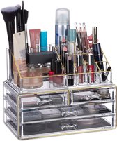 Relaxdays 1x make-up organizer - 20 vakken - cosmetica opbergdoos transparant - goud