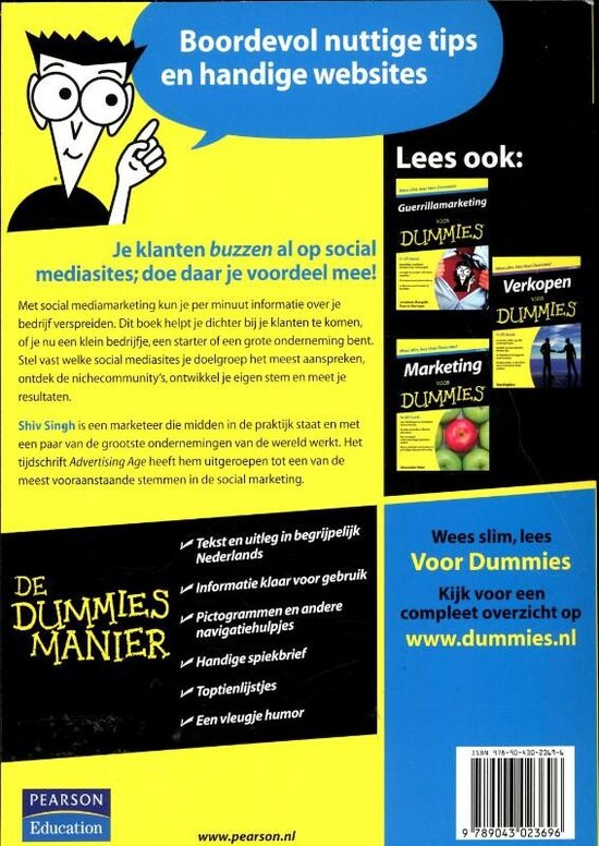 Achterkant van het boek 'Social Media Marketing voor Dummies' met samenvatting en boekentips.