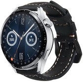 Smartwatch bandje leer - geschikt voor Huawei Watch GT 2 / GT 3 / GT 3 Pro 46mm / GT 2 Pro / GT Runner / Watch 3 / Watch 3 Pro - zwart