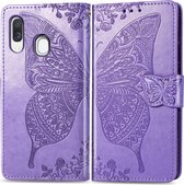 Samsung Galaxy A40 Hoesje - Mobigear - Butterfly Serie - Kunstlederen Bookcase - Paars - Hoesje Geschikt Voor Samsung Galaxy A40