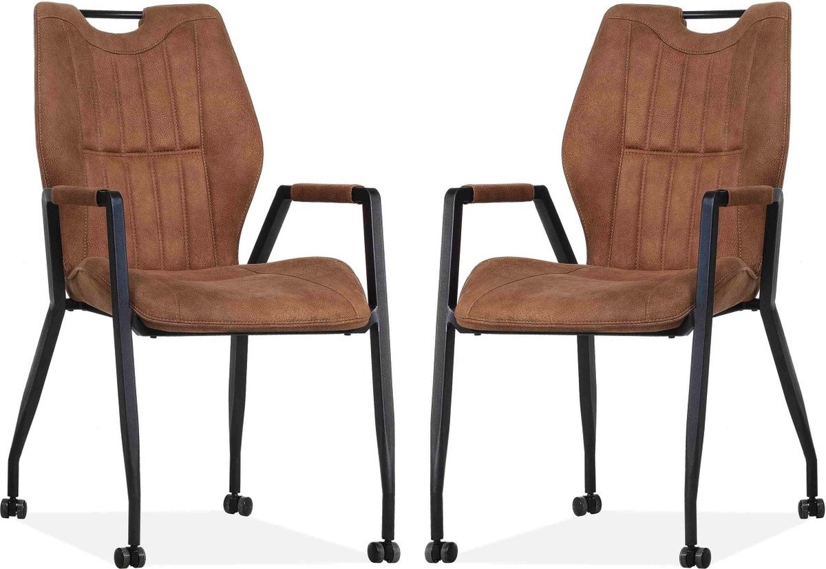 Stoel Olympic met wielen - Cognac - set van 2 stuks