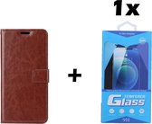 iPhone 11 Telefoonhoesje - Bookcase - Ruimte voor 3 pasjes - Kunstleer - met 1x Tempered Screenprotector - SAFRANT1 - Donkerbruin