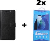 iPhone 12 Pro Max Telefoonhoesje - Bookcase - Ruimte voor 3 pasjes - Kunstleer - met 2x Tempered Screenprotector - SAFRANT1 - Zwart