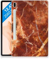 Coque en TPU Samsung Galaxy Tab S7FE Coque Super Cadeau pour Homme Marron Marbre avec Côtés Transparents