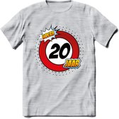 20 Jaar Hoera Verkeersbord T-Shirt | Grappig Verjaardag Cadeau | Dames - Heren | - Licht Grijs - Gemaleerd - XL
