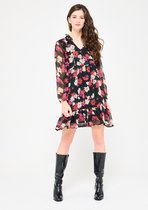 LOLALIZA Halflange jurk met bloemen en lurex - Rood - Maat 36