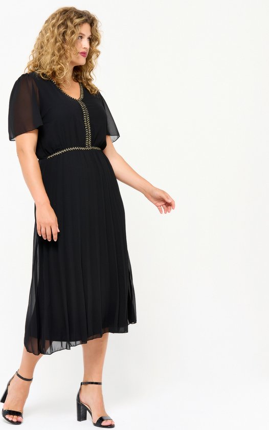 Lola Liza Lange jurk met korte mouwen en plisse - Black - Maat 44 | bol.com