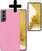 Samsung S22 Hoesje Met Screenprotector - Samsung Galaxy S22 Case Cover - Siliconen Samsung S22 Hoes Met Screenprotector - Licht Roze