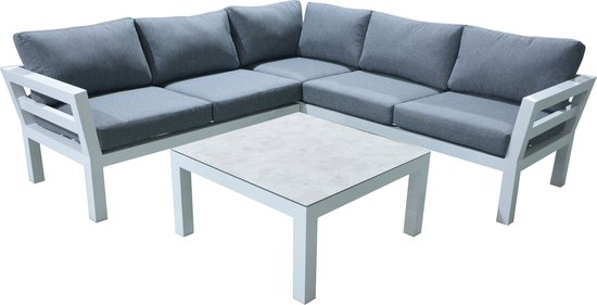 Aluminium Wit Loungeset - Tuinmeubelen - Luxe kussens - Weerbestendig - 2  jaar... | bol.com