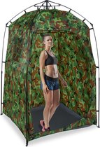 Relaxdays mobiele omkleedtent - toilettent - stahoogte 2,10 m - opbergtent - camouflage