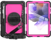 Samsung Tab S7+ 12.4 T970 / Samsung Galaxy Tab S7 FE 12.4 Tablet Kids case - Armor Case - Schermbeschermer - ShockProof - Handstrap - met Schouderband - Roze / Zwart - ZT Accessoir