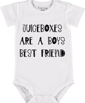 Baby Rompertje met tekst 'Juiceboxes are a boys best friend' | Korte mouw l | wit zwart | maat 62/68 | cadeau | Kraamcadeau | Kraamkado