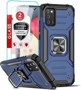Samsung A03s Hoesje Heavy Duty Armor Hoesje Blauw - Galaxy A03S Case Kickstand Ring cover met Magnetisch Auto Mount- Samsung A03S screenprotector 2 pack