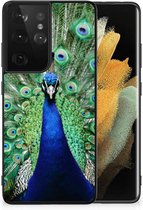 GSM Hoesje Geschikt voor Samsung Galaxy S21 Ultra Siliconen Back Cover met Zwarte rand Pauw