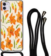 Hoesje met koord Geschikt voor iPhone 11 - Bloemen - Lelie - Patronen - Siliconen - Crossbody - Backcover met Koord - Telefoonhoesje met koord - Hoesje met touw