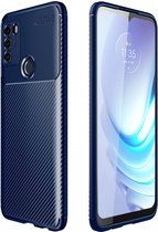 Motorola Moto G50 Hoesje Siliconen Carbon TPU Back Cover Blauw