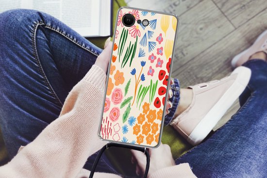 Coque avec cordon iPhone SE 2020 - Fleurs - Motifs - Fleurs des champs - Siliconen - Bandoulière - Coque arrière avec cordon - Coque pour téléphone avec cordon - Coque avec corde