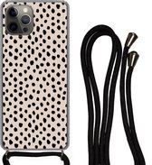 Coque avec cordon iPhone 13 Pro - Pois - Zwart - Beige - Siliconen - Bandoulière - Coque arrière avec cordon - Coque pour téléphone avec cordon - Coque avec corde