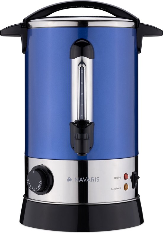 Navaris glühweinketel met temperatuurregelaar 6,8L - RVS glühweinkoker met tap - Warm water ketel - Thermostaat - Oververhittingsbeveiliging - Blauw