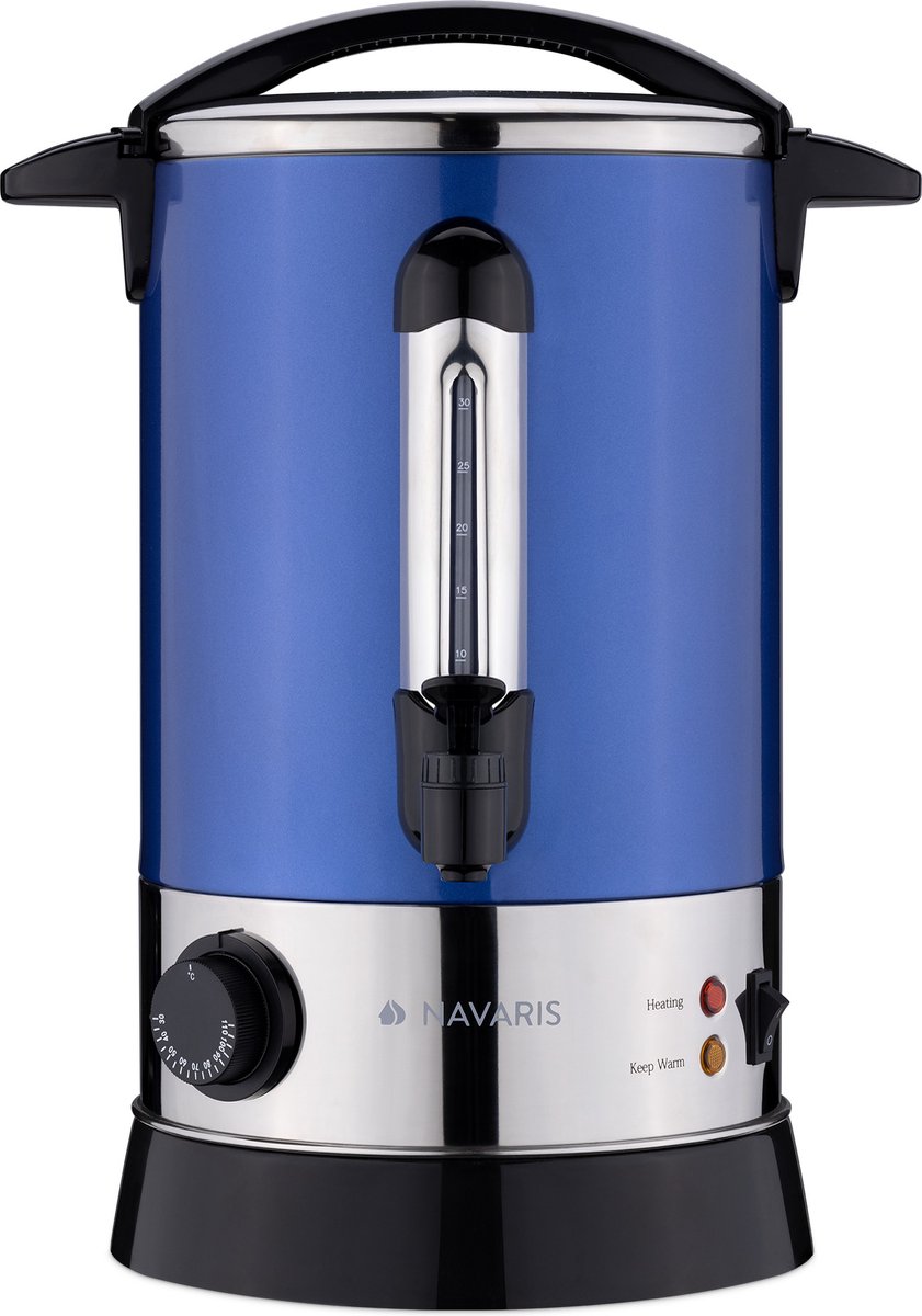 Navaris glühweinketel met temperatuurregelaar 6,8L - RVS glühweinkoker met tap - Warm water ketel - Thermostaat - Oververhittingsbeveiliging - Blauw - Navaris