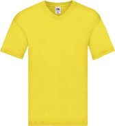 Basic V-hals t-shirt katoen geel voor heren - Herenkleding t-shirt geel 2XL (EU 56)