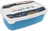 Broodtrommel Blauw - Lunchbox - Brooddoos - Zwager - Goud - Design - Luxe - 18x12x6 cm - Kinderen - Jongen