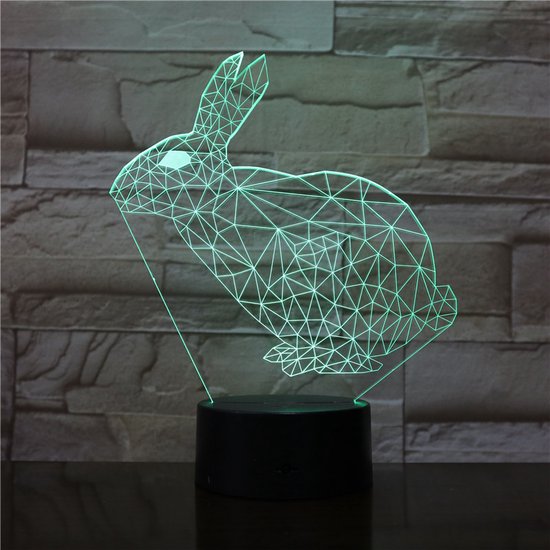 3D Led Lamp Met Gravering - RGB 7 Kleuren - Konijn